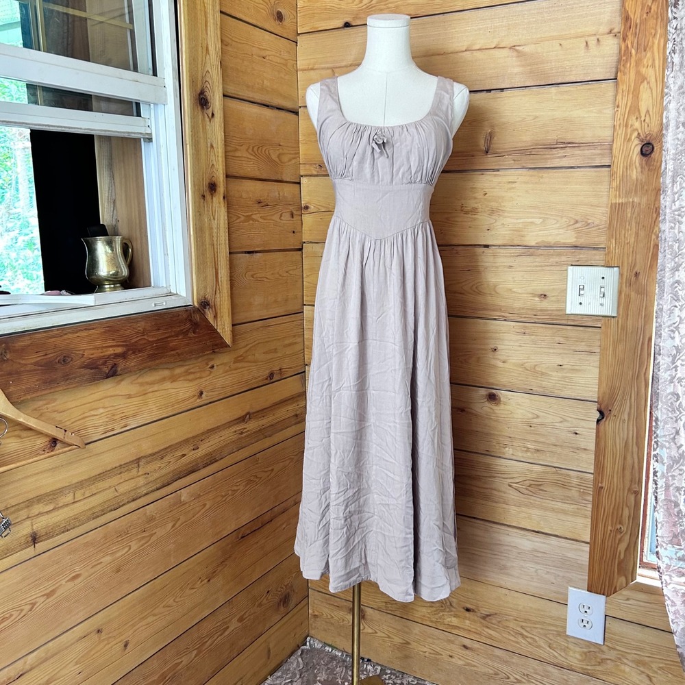 Milkmaid Midi Dress Women Large Taupe Beige Basque Drop Waist Simons Icone